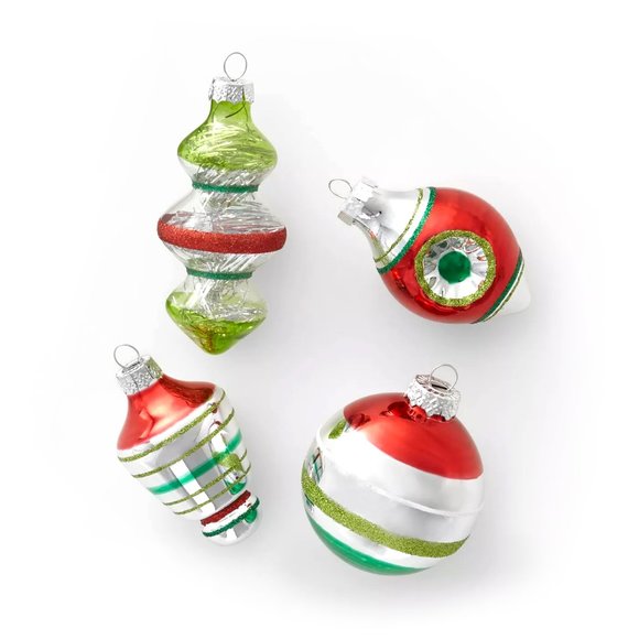 Wondershop Other - 14ct Retro Glass Christmas Tree Ornament Set - Red, Green & Silver